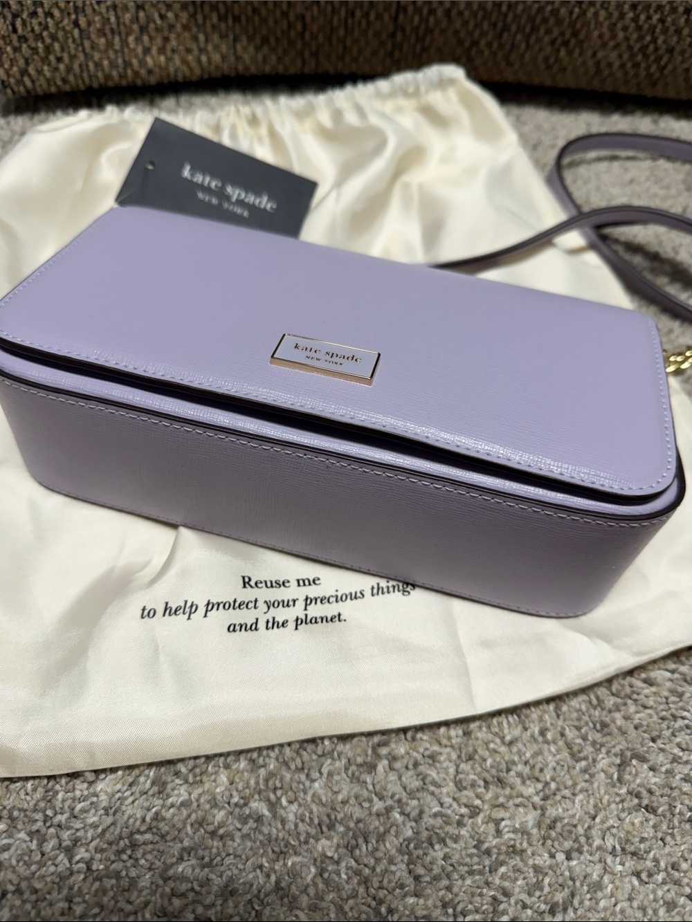 kate spade lilac saffiano crossbody bag with gold plaque